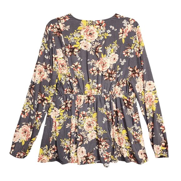 Torrid Babydoll Rayon Crepe Top Torrid Size 00 Floral Gray Peasant Boho Artsy - Picture 2 of 9